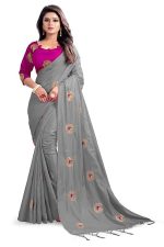 HS Mor Silk Blend Material, Jacquard Saree for women (Grey)