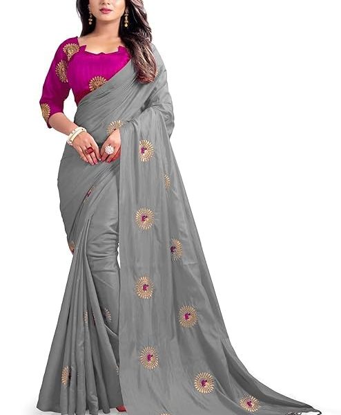 HS Mor Silk Blend Material, Jacquard Saree for women (Grey)