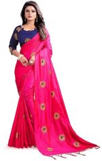 HSk's Mor Silk Blend Material, Jacquard Saree for women (Pink)