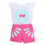 Hopscotch Baby Girls Cotton Floral Print T-shirt And Shorts Set in Fuchsia Color