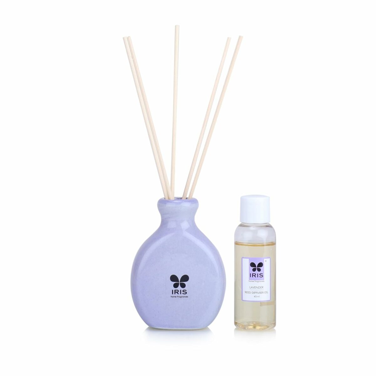 IRIS Home Fragrances Reed Diffuser Lavender Fragrance set with 6 Reed Sticks and 45ml Reed Diffuser Oil | Fine-Living Fragrance for Office, Home, Shop and Boutique.