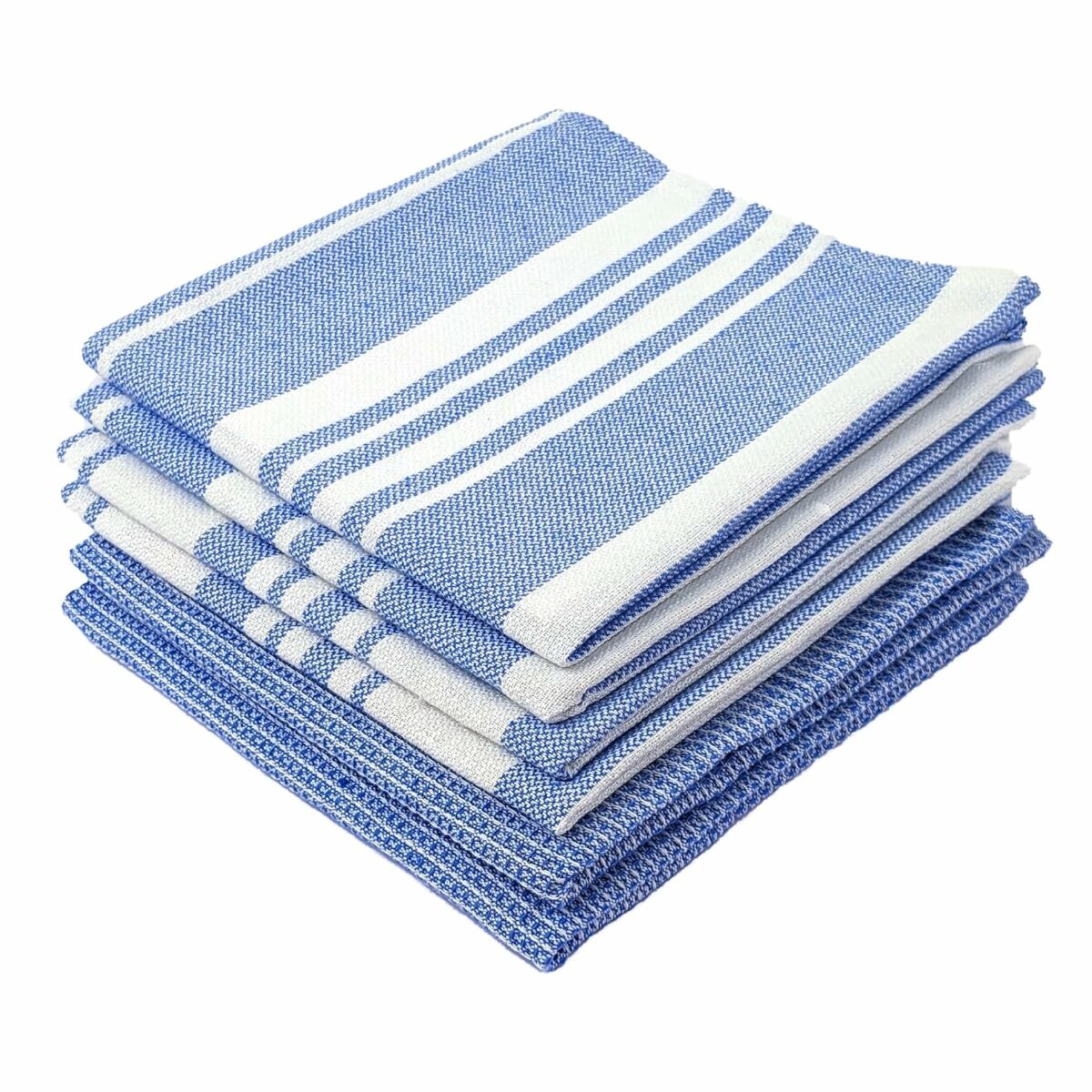 IndiHaus Cotton Multi-Purpose Kitchen Hand Towels | Waffle & Stripes | (Large 60 x 40 cm) Lunch, Dish Towel (Set of 6, Blue)