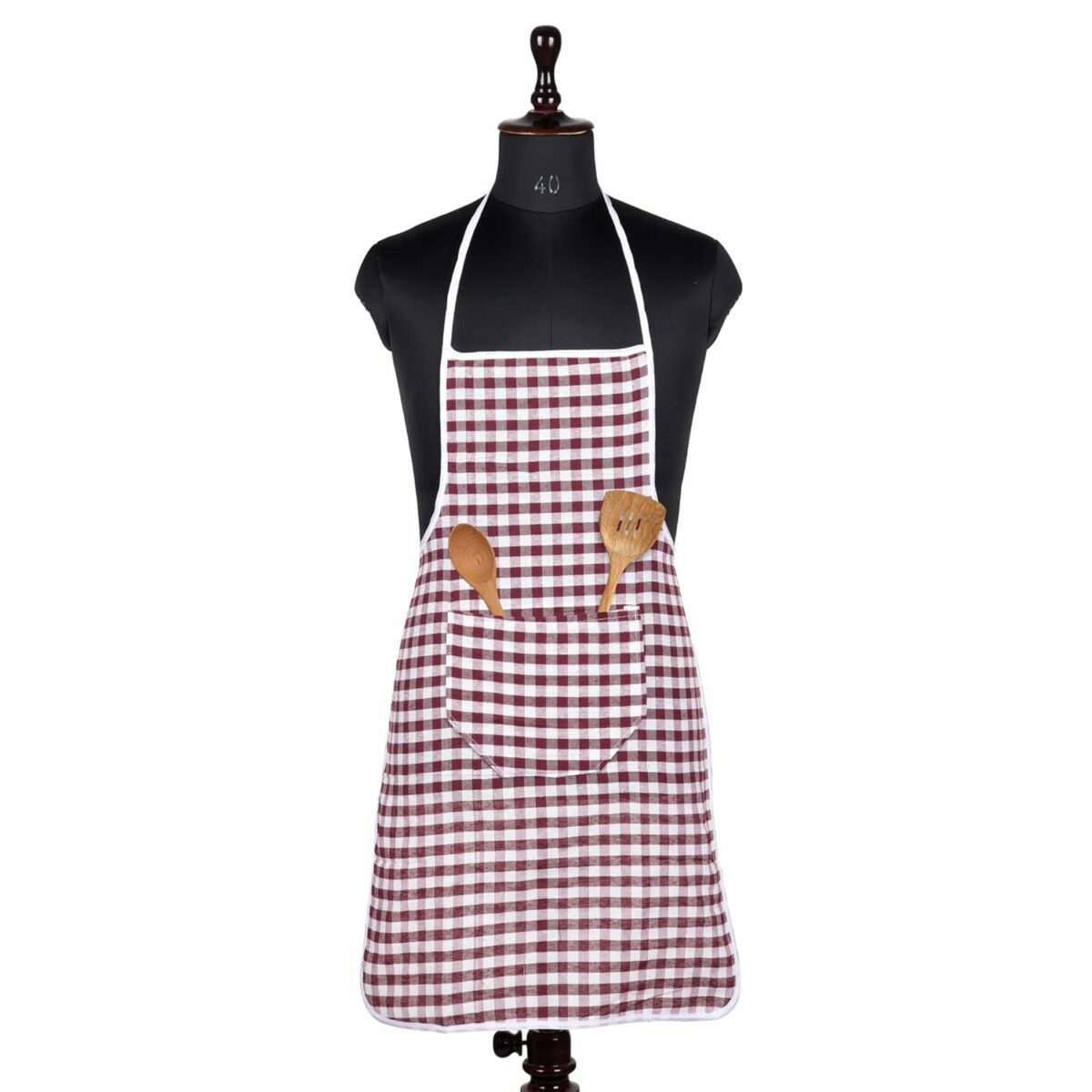 Kuber Industries Apron | Cotton Front Pocket Kitchen Apron | Check New Apron for Restaurent | Apron for Housewife | Chef Apron for Kitchen | Chef Bib Apron | Maroon