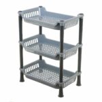 Kuber Industries Plastic 3-Layer Kitchen Rack For Storage|Multifunctional Bathroom Rack|Corner Rack For Fruits, Vegetable, Assesories|Easy Assemble (Grey)