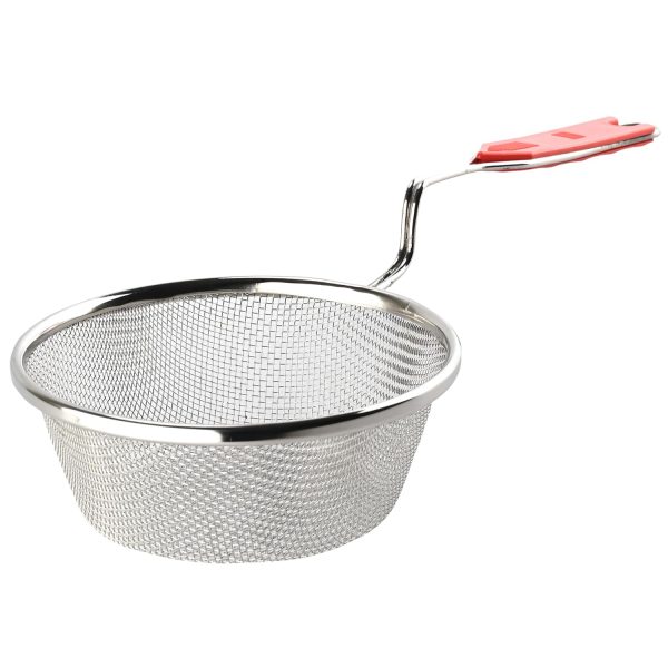 Kuber Industries Stainless Steel Deep Fry Strainer for Kitchen - 6 no. Oil Cooking Jhara/Filter/Channi for Chips & Pasta - Silver & Red