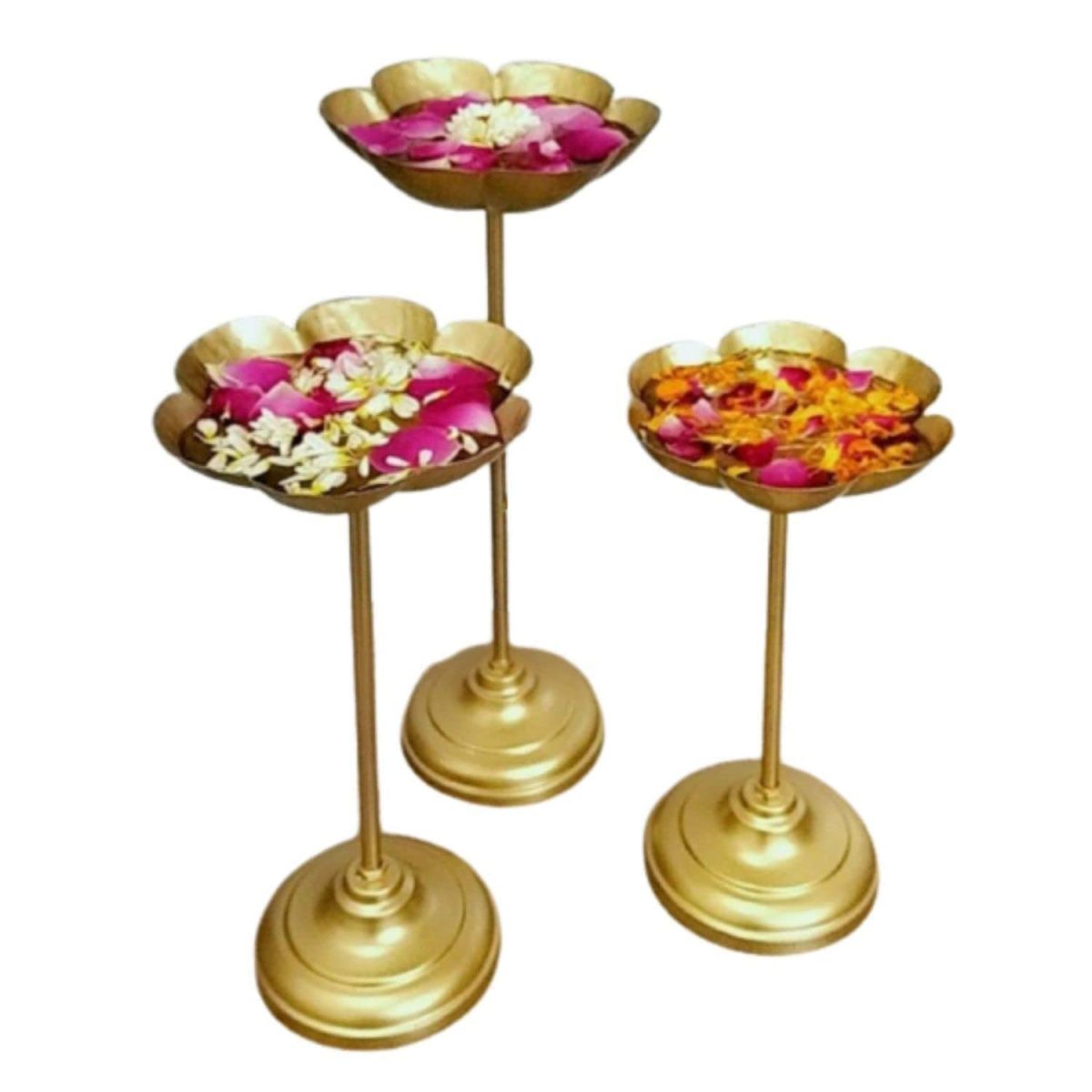 LUXURY LODGE Decorative Urli Bowl Tealight Holder Stand | Urli Stand Set of 3 for Decoration | Floating Diya Stand Home Decor Decorative Showpiece | Urli Bowl for Diwali and Pooja (Set of 3)