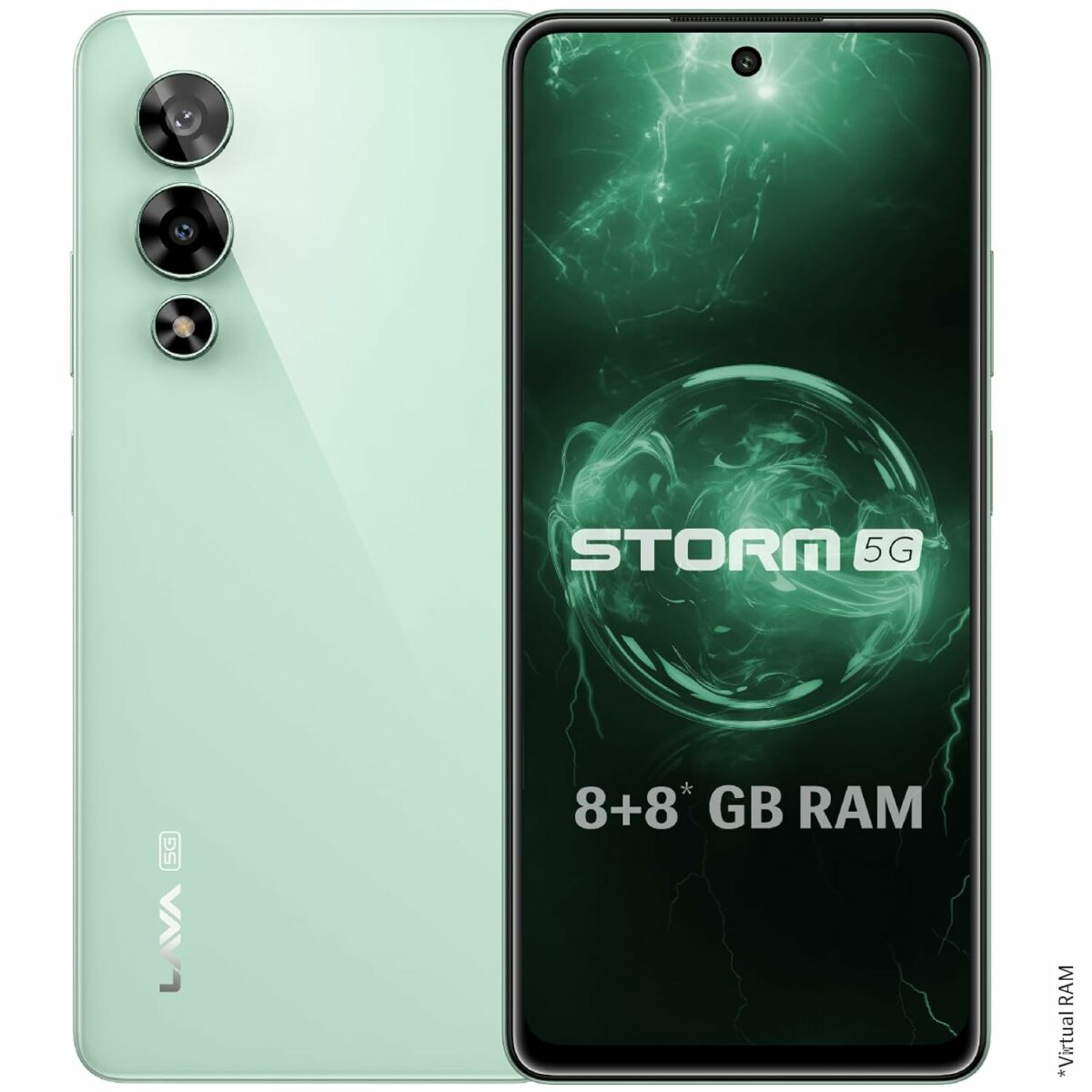 Lava Storm 5G(Gale Green,8GB RAM,128GB ROM)-Powered by MediaTek Dimensity 6080 Processor|120Hz FHD+ Display|50MP+8MP Ultrawide Camera|16MP FrontCamera|33W Fast Charging|Upto 16GB ExpandableRAM