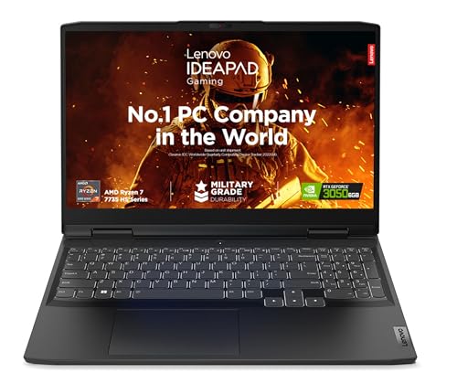 Lenovo IdeaPad Gaming 3 AMD Ryzen 7 7735HS 15.6" (39.62cm) FHD IPS 120Hz Gaming Laptop (16GB/512GB SSD/Win11/Office 2021/NVIDIA RTX 3050 6GB/Alexa/3 Month Game Pass/Onyx Grey/2.3Kg), 82SB00QSIN