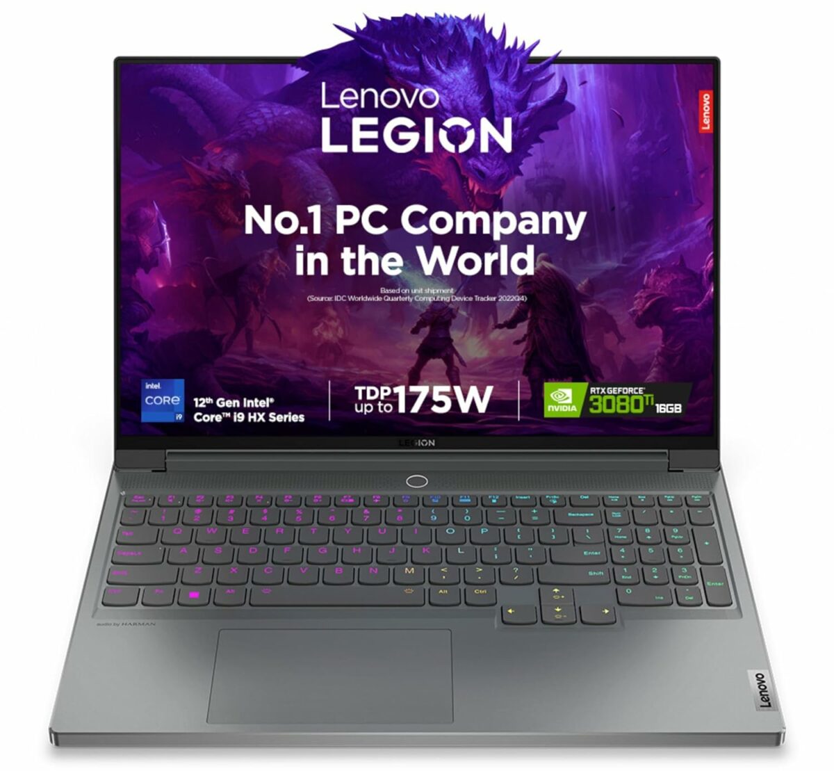 Lenovo Legion 7 Intel Core i9-12900HX 16" (40.64cm) QHD IPS 165Hz 500Nits Gaming Laptop (32GB/1TB SSD/Win 11/Office 2021/NVIDIA RTX 3080Ti 16GB/Alexa/3 Month Game Pass/Storm Grey/2.53Kg), 82TD009KIN