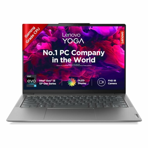 Lenovo Yoga Slim 6 13th Gen Intel Evo Core i5 13500H 14"(35.5cm) WUXGA OLED 400Nit Laptop (16GB/512GB SSD/Win 11/Office 21/Backlit KB/1Yr Warranty/Alexa/3 Month Game Pass/Storm Grey/1.3Kg), 83E00006IN