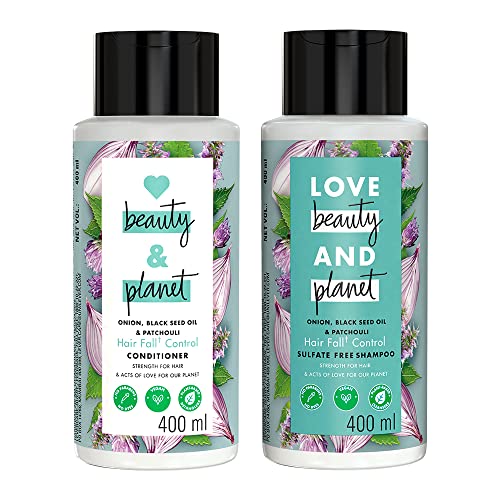 Love Beauty & Planet Onion, BlackSeed & Patchouli Hairfall Control Sulfate Free Shampoo + Conditioner Combo, 400 ml