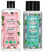 Love Beauty & Planet Onion Oil, Blackseed Oil & Patchouli Sulfate Free Hairfall Control Shampoo, 400 ml & Love Beauty & Planet Moisturising Body Wash for Dry Skin 400 ml