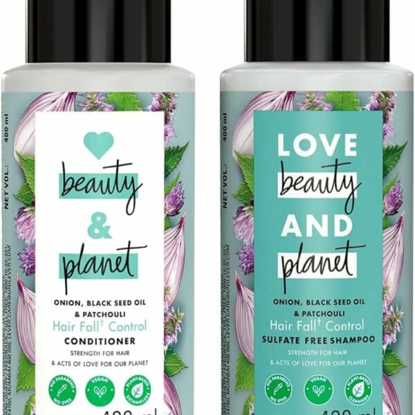 Love beuaty and Planet Onion Black Seeds & Pitchouli Hair Fall Control Shampoo and Conditioner for Volume | No Sulfates, No Paraben | 400 Millilitre + 400 millilitre Each