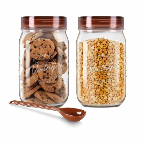 MILTON Vintage Plastic Storage Jar and Container Set, Airtight & BPA Free Containers for Kitchen Storage, Grocery Kitchen Container Stoarge, Multipurpose Transparent Jar, 1000 ML Each, Set of 2