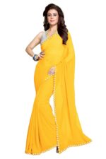 MIRCHI FASHION Women's Soft Georgette Designer Mirror Border work Plain Saree with Blouse Piece