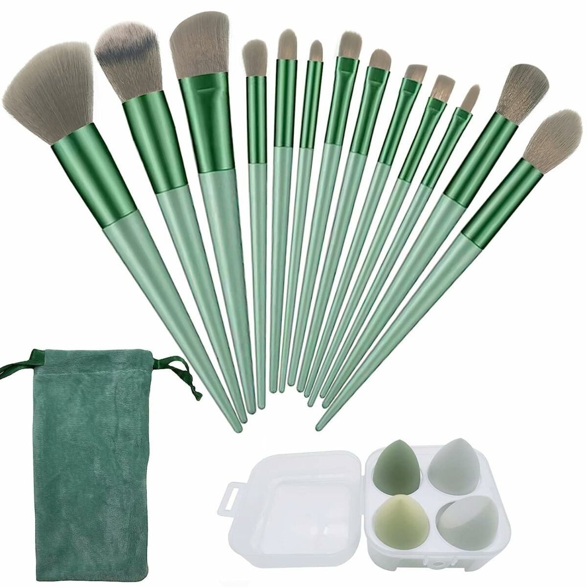 MKSL 13 pcs Makeup Brushes Set with Beauty Blender, Eyeshadow Brush Set with Cloth Bag and 4 pcs Boxed Makeup Sponges for Foundation