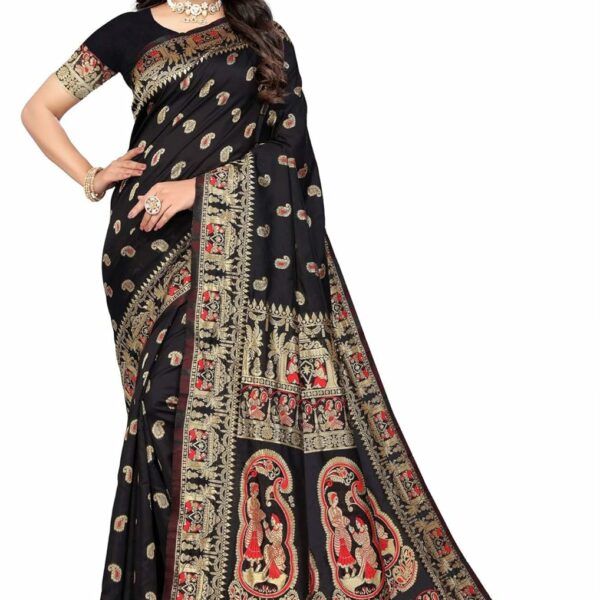 MUKHITA Women's Baluchari Silk Saree With Blouse Piece