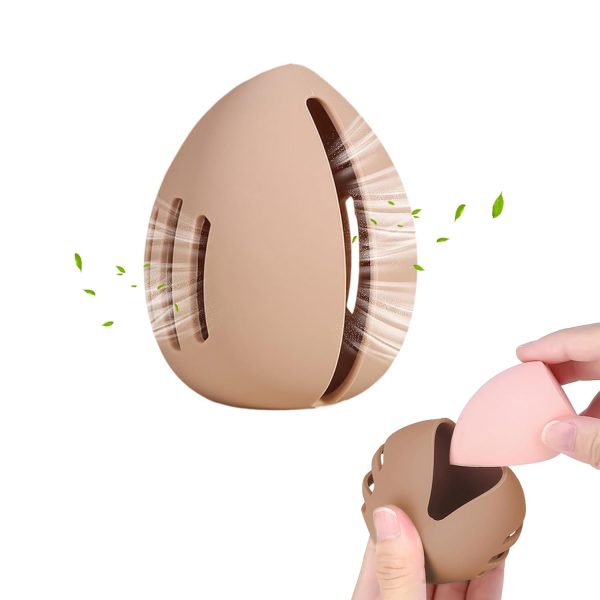 Makeup Sponge Holder Case,Beauty Blender Sponge,Portable Travel Storage Case for Makeup Sponge,Breathable and Stain Resistant(Khaki)