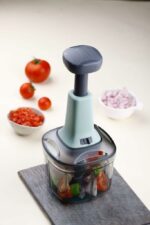 Manual Push Chopper 900ml Steel Blade Hand Press Vegetables Chopper Kitchen for Cutting Salad, Onion, Chilly Mixer (Sea Green)