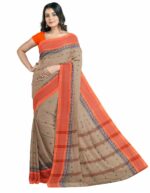 Mayabi Women's Traditional 100% Pure Cotton Bengali Tant Saree with Contrast Border and Hand Crafted Buti and without Blouse Piece