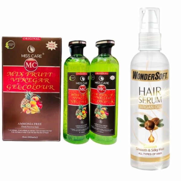 Miss Care Professional Dark Brown Mix Fruit Vinegar Gel Colour Ammonia Free (1000ml), Dark Brown With Wondersoft Hair Serum 100ml