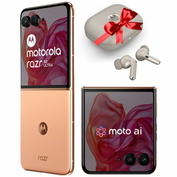 Motorola razr 50 ultra (Peach Fuzz, 12GB RAM, 512GB Storage) | with moto buds+ | moto ai | 4.0" external AMOLED display | Snapdragon 8s Gen 3 | 6.9" AMOLED 165Hz display | 32MP selfie camera