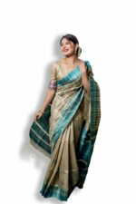 NK Textiles Women's Ethnic Butta Thread Woven Beige Colored Tussar Raw Silk Saree with Tassels (6 COLORS)