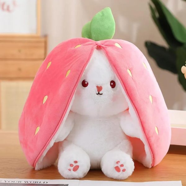 Niku Reversible Bunny Rabbit Soft Stuffed Toys for Girls Boys Baby Kids | Doll, Teddy Bear plushies, Animal Toy | Strawberry/Carrot Shaped Pink Colour | Gift Item for Kids