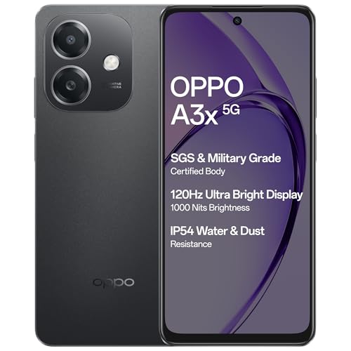 OPPO A3X 5G (Sparkle Black, 4GB RAM, 64GB Storage)|6.67” HD+ 120Hz Refresh Rate Screen | 45W SUPERVOOC|with No Cost EMI/Additional Exchange Offers