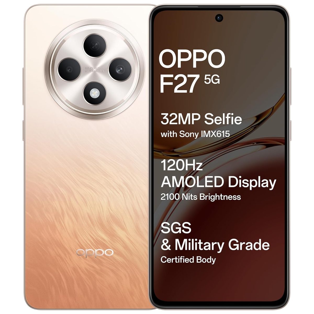 OPPO F27 5G (Amber Orange, 8GB RAM, 128GB Storage) | 6.67" FHD+ AMOLED Display|32MP Sony IMX615 Selfie Camera |AI Portrait Expert| 45W SUPERVOOC| with No Cost EMI/Additional Exchange Offers