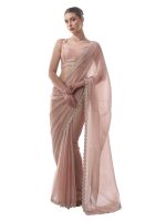 ORHANS Women's Chiffon All Over Fix Diamond & Lace Work Saree With Art Silk Matching Unstitched Blouse Piece