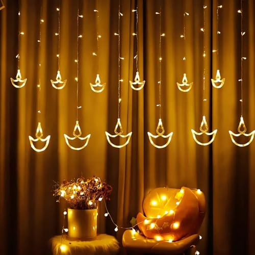 One94Store 12 LED Diya Diwali Light Curtain with 138 LEDs - Waterproof, 8 Flashing Modes, 2.5 Meter - Perfect for Diwali, Christmas, Wedding & Home Décor