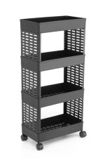 PALAK Plastic Multipurpose 4-Tier Floor Mount Corner Shelf Kitchen Organizer Rack/Storage Shelf/Dish Rack/Storage Rack For Kitchen (Black) (4Xl, Black)