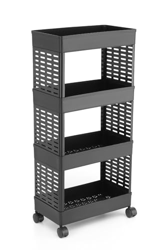 PALAK Plastic Multipurpose 4-Tier Floor Mount Corner Shelf Kitchen Organizer Rack/Storage Shelf/Dish Rack/Storage Rack For Kitchen (Black) (4Xl, Black)