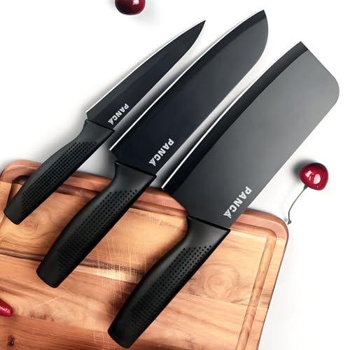 PANCA Knife Set 3 Piece Premium Stainless Steel Knife Set with Cover for Kitchen, Vegetable Knife, Fruit Knife. Meat Knife, Non-Slip Grip Handle, Multipurpose Knife Set