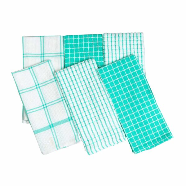 PIXEL HOME Decor Cotton 250 GSM Multi-Purpose Terry and Waffle Dish Cloths Kitchen Wiping Cleaning Towel (Set of 6, Multicolor) (Green)