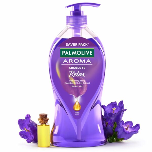 Palmolive Aroma Absolute Relax Body Wash For Women & Men, 750Ml Shower Gel Single Pump Bottle, 100% Natural Ylang Ylang Essential Oil & Iris For A Soft And Smooth Skin, Ph Balanced Bodywash