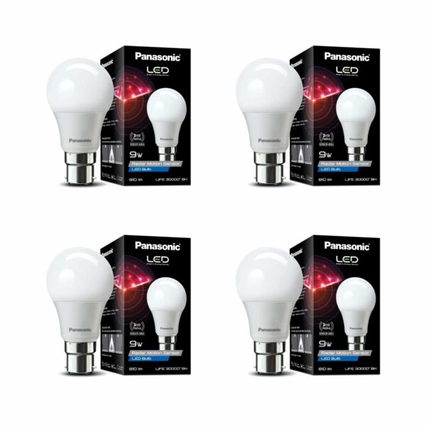 Panasonic 9 Watt Motion Sensor B22 Led Bulb for Home with 3 Mtr Radius Sensor Area, Auto Off After 15 Sec Comes with 25000 Bh Life and 1 Yr Warranty (Pk4)