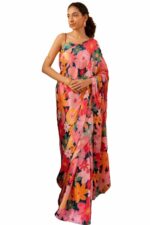 Pandadi Saree Women's Satin Silk Digital Printed Saree With Unstitched Blouse Piece