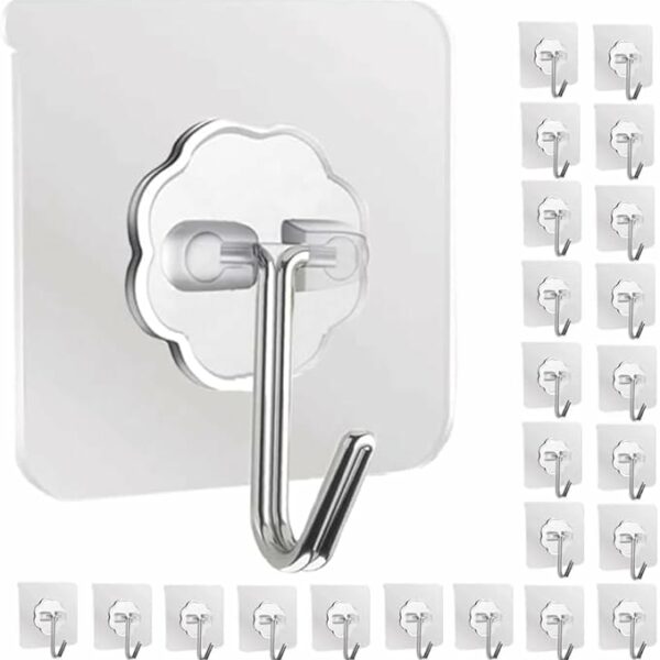 Perpetual Self Adhesive Wall Hooks for Hanging - Heavy Duty, Tansparent, Oilproof, Waterproof Hooks for Kitchen Wadrobe Hanging, Door, Outdoor Multipurpose Hooks (Pack of 20)