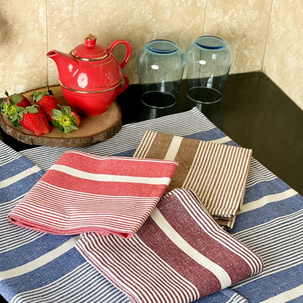 Pixel Home © Large Kitchen Towels Cotton for Home, Soft & Absorbent Hand Towel for Kitchen Cleaning & Quick Drying of Plates & Glasses 45 x 70 cm (4 Colors, Set of 4)