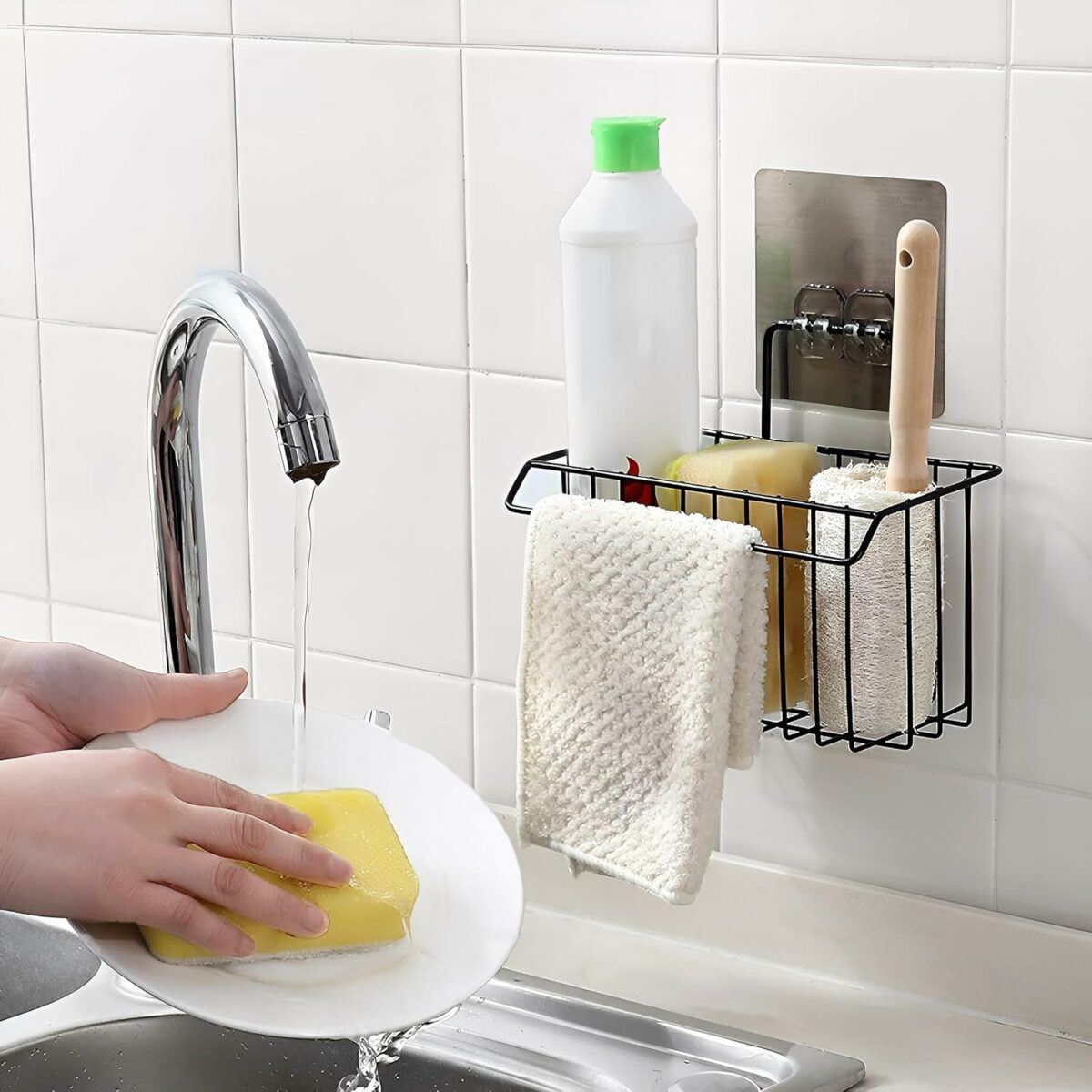 Plantex Wall Mounted Hanging Storage Holder/Bathroom Shower Caddy Basket/Shelf for Bathroom Sink Sponge Holder/Toothbrush Holder with Kitchen Towel Rack/Shampoo, Cosmetic Bottle Stand