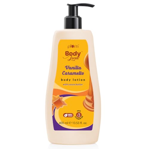 Plum BodyLovin' Vanilla Caramello Body Lotion | Cocoa Butter & Vitamin B5 For Deep Moisturization| Non-Greasy | Soft & Glowing Skin| For Dry to Very Dry Skin | Warm & Cozy Vanilla Fragrance (400 ml)