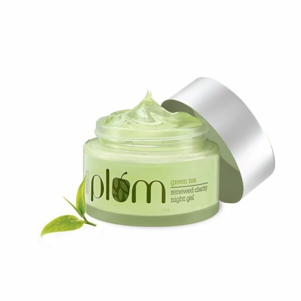 Plum Green Tea Renewed Clarity Night Gel Moisturizer | With Glycolic Acid & Willow Bark | Fights Acne | Non-Greasy Overnight Hydration | Anti-Aging Oil-Free Gel Moisturizer | 100% Vegan | 50 g