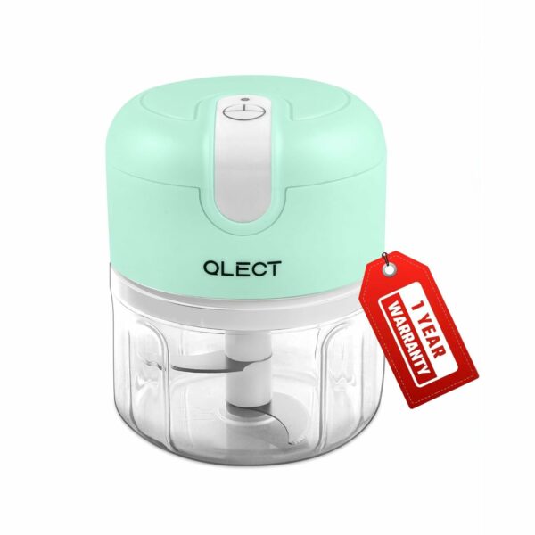 Qlect Vegetable Chopper For Kitchen – Rechargeable electric chopper for Kitchen Use | One Touch Operation Onion Chopper With Stainless Steel Blades | Vegetable cutter for Garlic,Ginger (Green-250 ML)