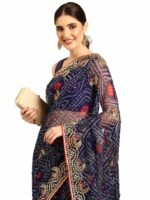 RANI SAAHIBA Women's Bandhani Embroidered Georgett Saree With Blouse