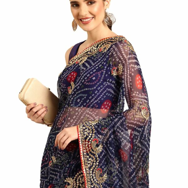 RANI SAAHIBA Women's Bandhani Embroidered Georgett Saree With Blouse