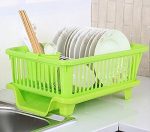 ROKOO Omkar s 3 in 1 Kitchen Sink Dish Drainer Drying Rack Utensils Washing Holder Plastic Basket Organizer with Tray and Utensil Cutlery Holder Cup (Green)