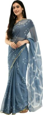 Reboot Fashions Women's Maheshwari Pure Chiffon Saree With Blouse Piece