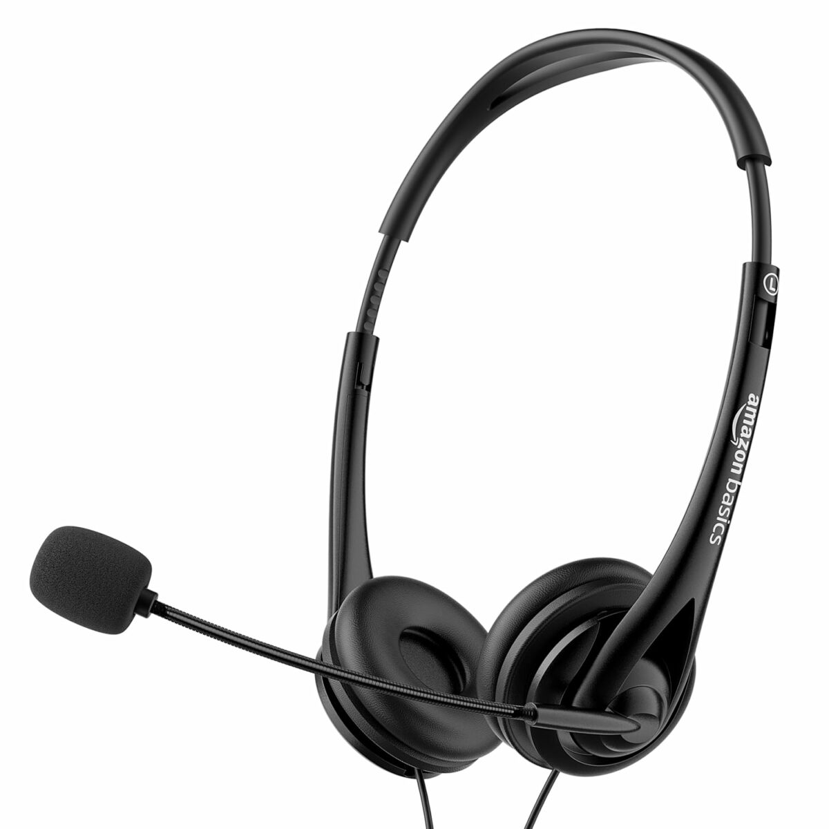 (Refurbished) Amazon Basics On Ear Wired Headphones with Boom Mic | Supreme Sound | Lightweight | Cushioned Ear Cups | Built-in Mic | Perfect for Computers, Smartphones, Tablets & Daily Use (Black)